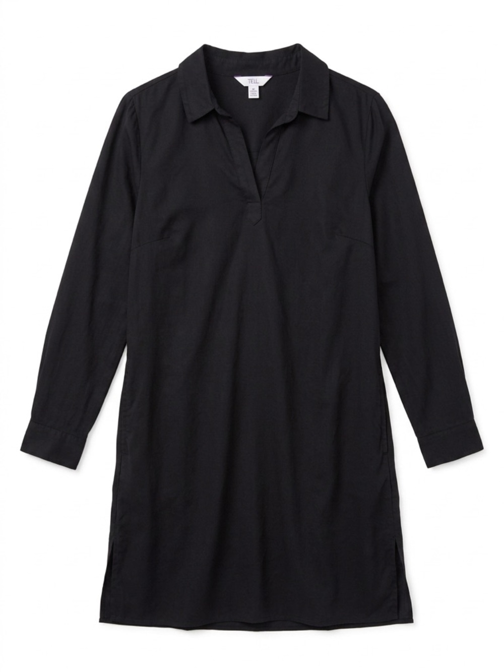 Black Collared Long Sleeve Tunic Dress Size M (8-10)